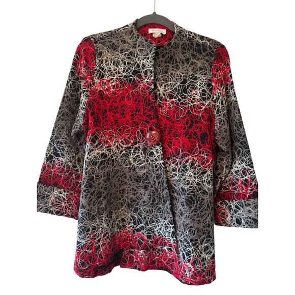 Cover Charge Womens Medium Abstract Swing Jacket Red Black Gray - Picture 2 of 8